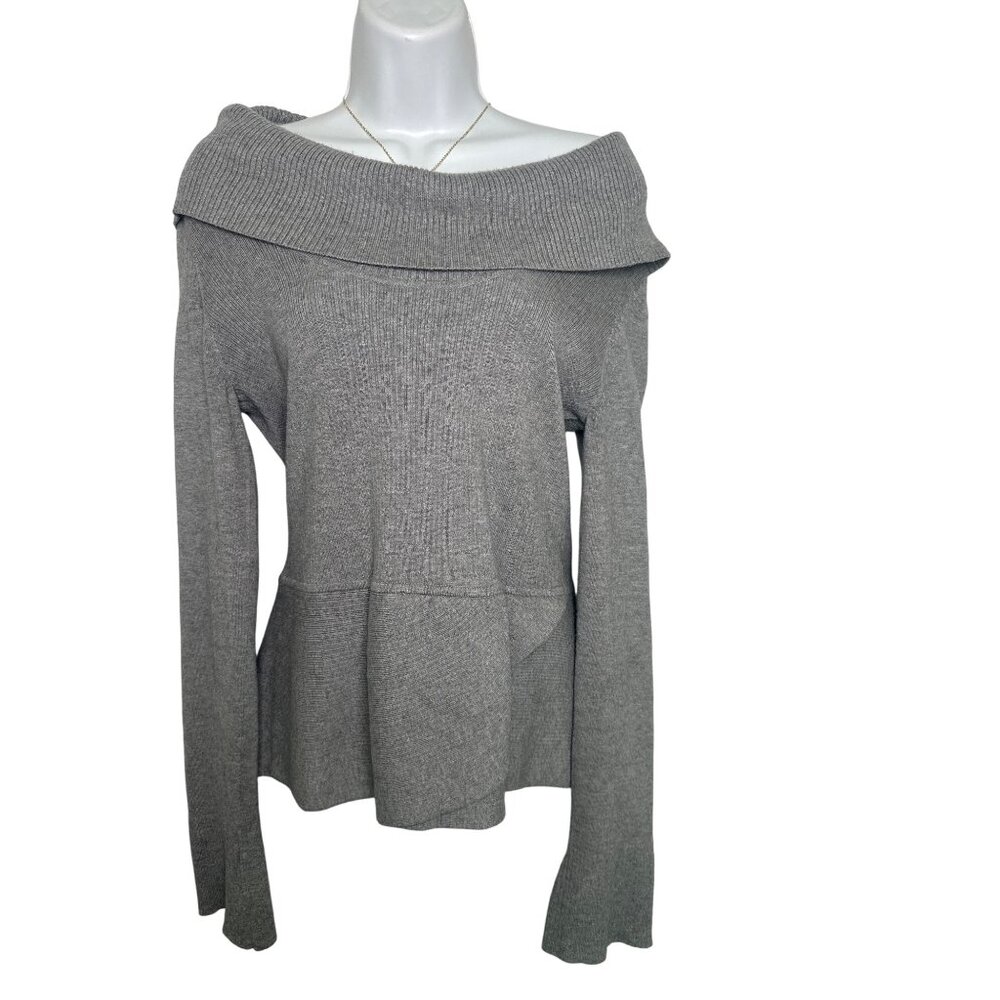 White House Black Market Womens Off-Shoulder Gray Ribbed Knit Sweater S